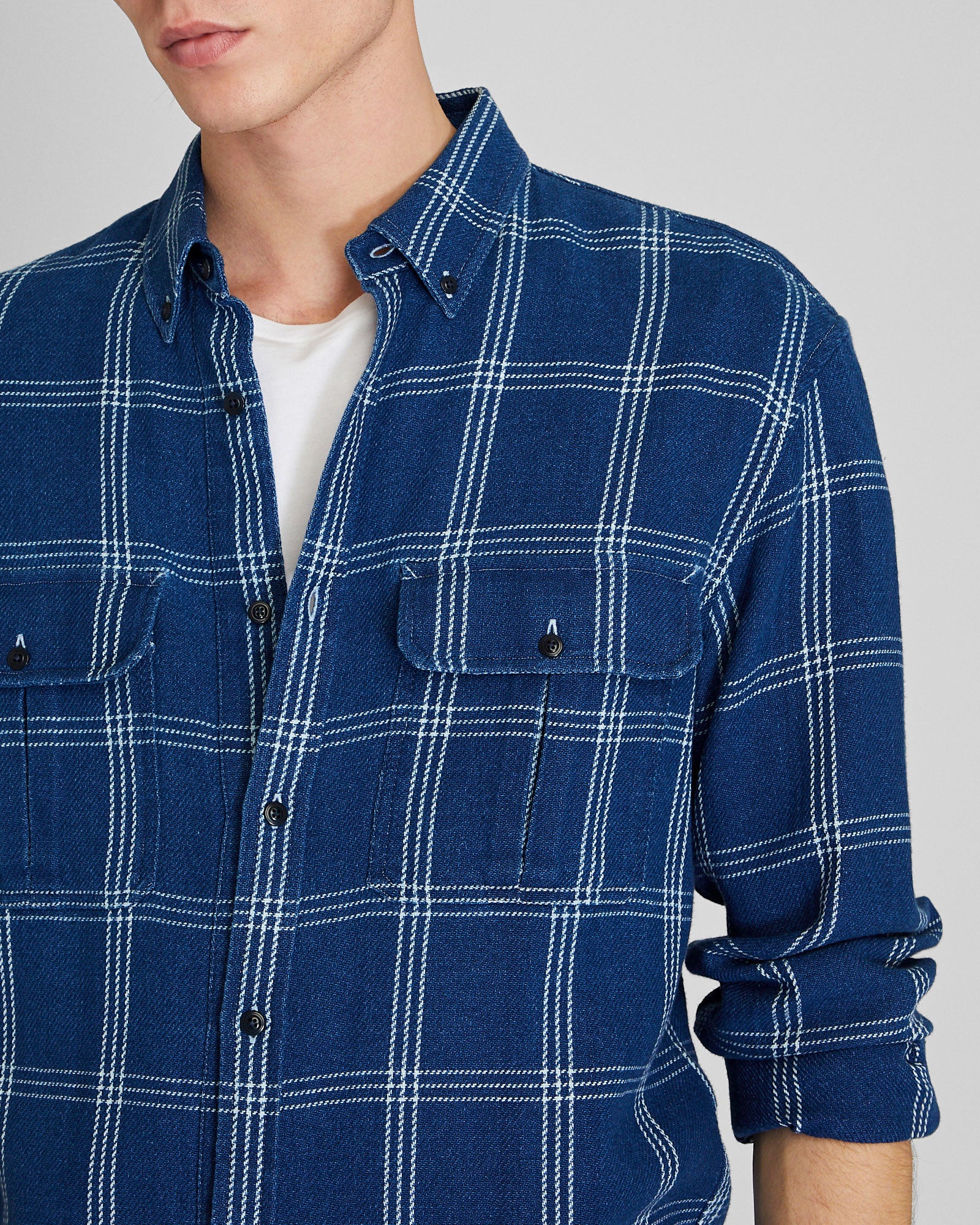 Long-Sleeve Relaxed Indigo Twill Shirt Jacket - Image 4